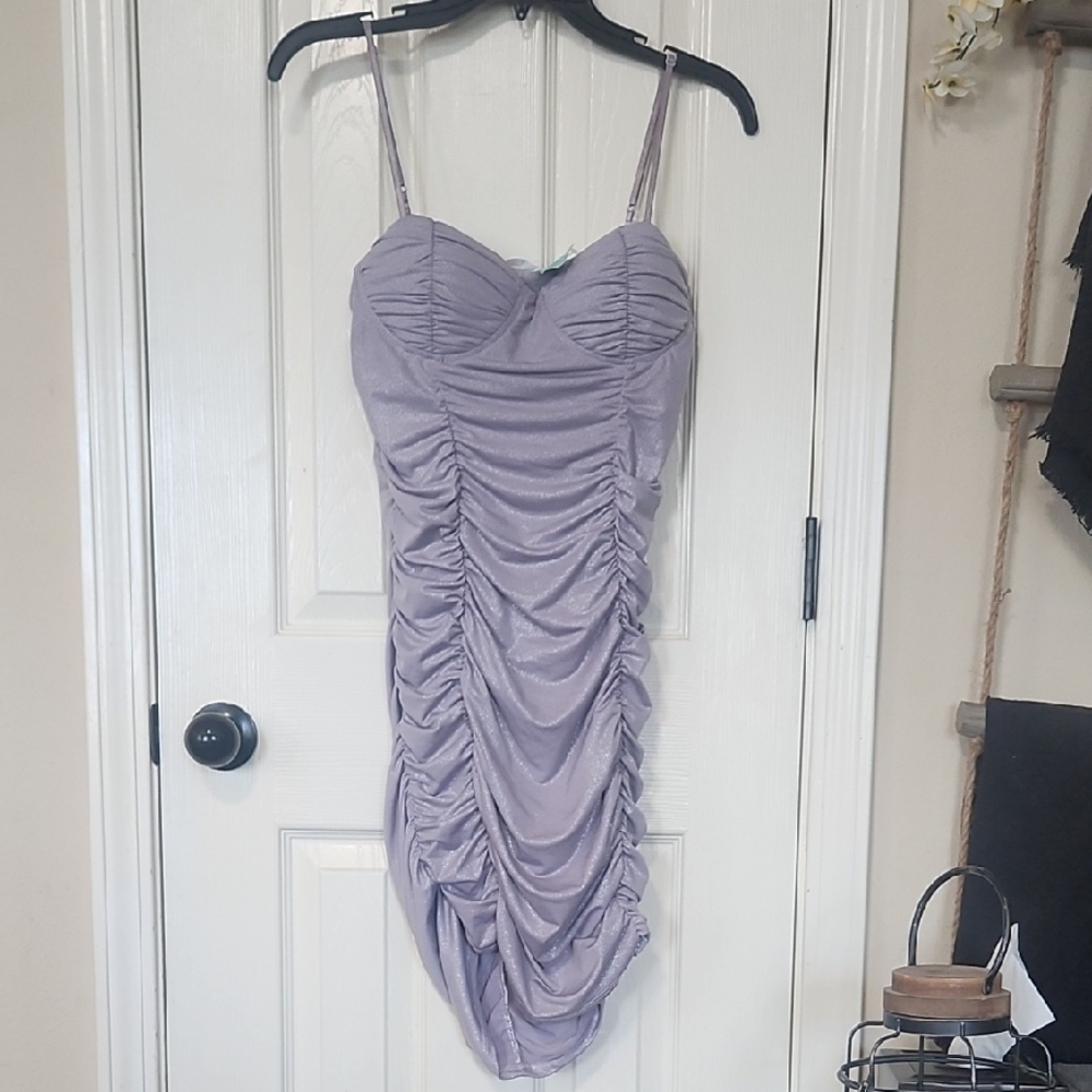 Chic Lavender Ruched Mini Dress